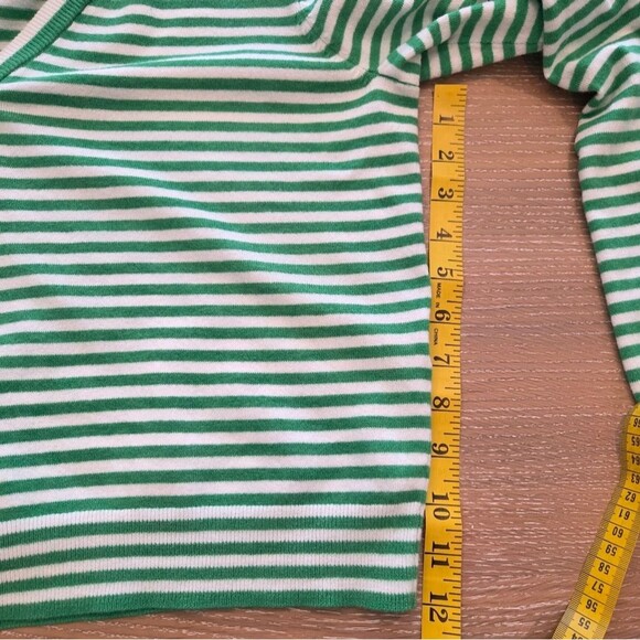 On 34th Cardigan Sweater Green & White Stripe Rhinestone buttons Size XL - Picture 6 of 7